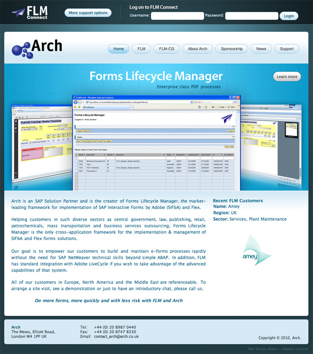Arch Forms Lifecycle Manager website design.
