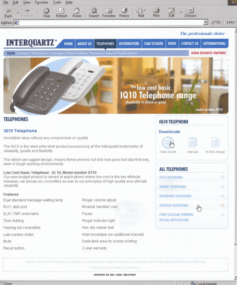 Interquartz website design.