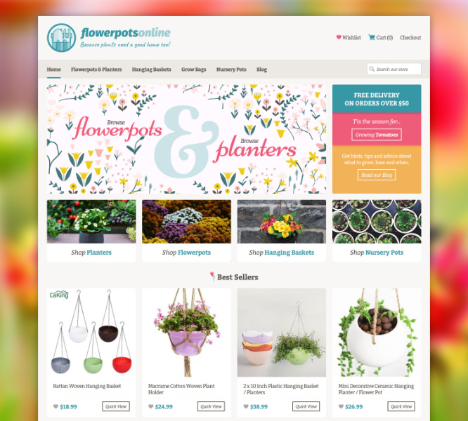 Flowerpots website design.